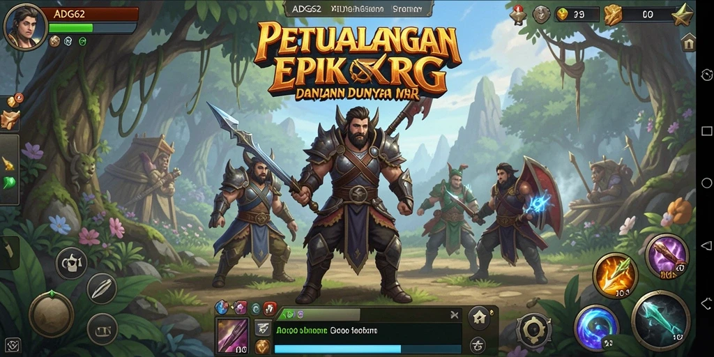 Screenshot utama ADG62 menampilkan aksi pertempuran seru dalam dunia RPG.